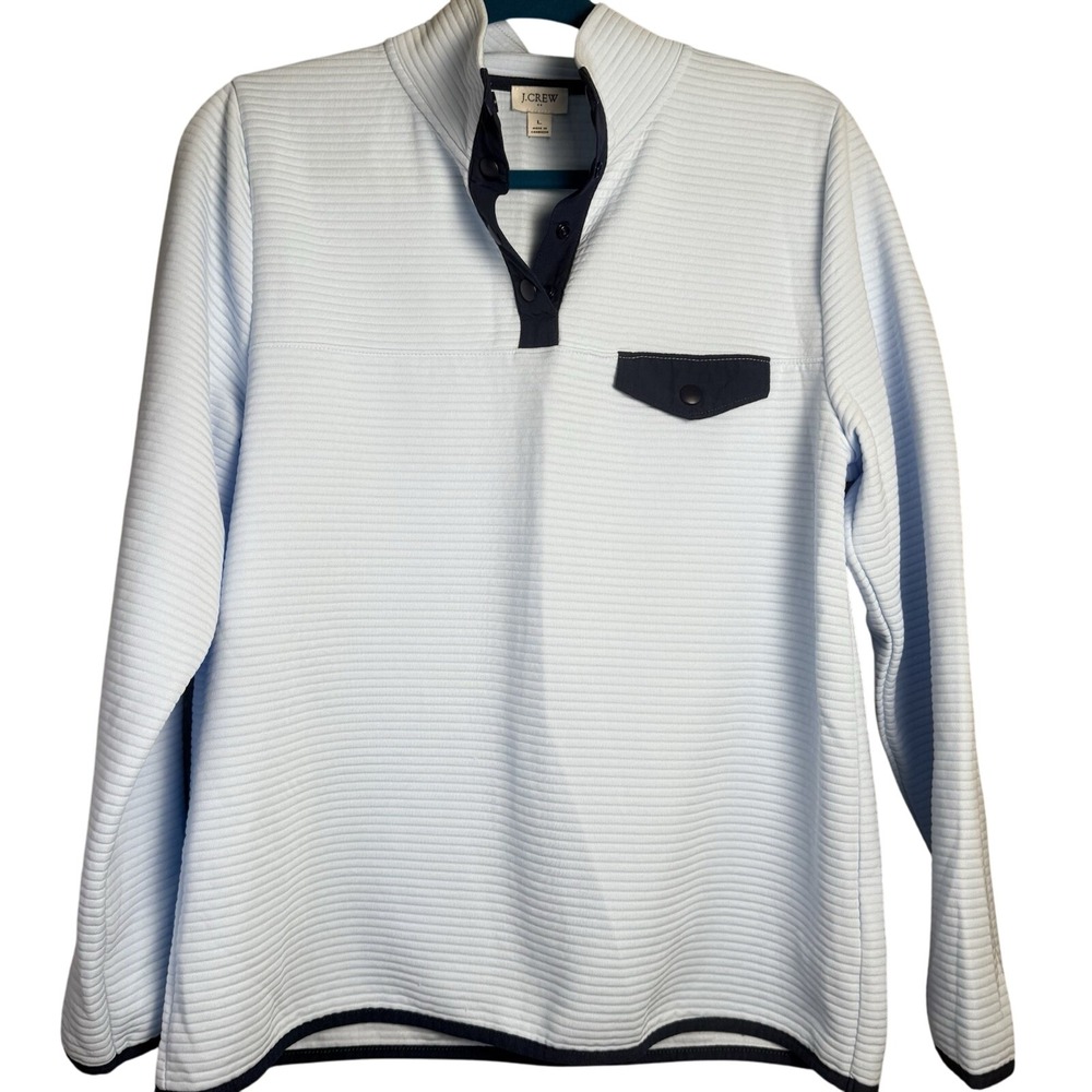 J. Crew Sweater Men Medium Ribbed Baby Blue 1/4 Zip Sweatshirt Pullover Large